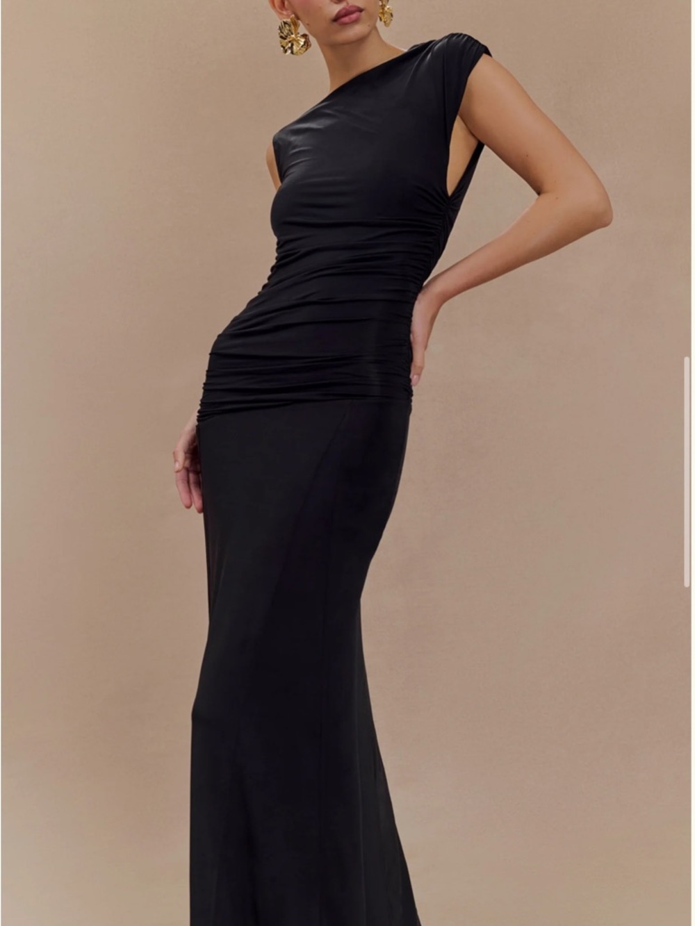 Meshki Navanna Asymmetrical Slinky Midi Dress- Black